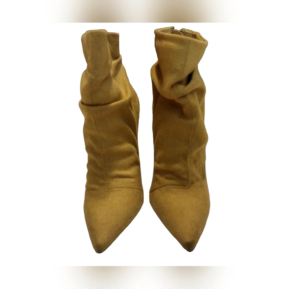 Women's Mustard Suede Ankle Boots - Picture 3 of 7